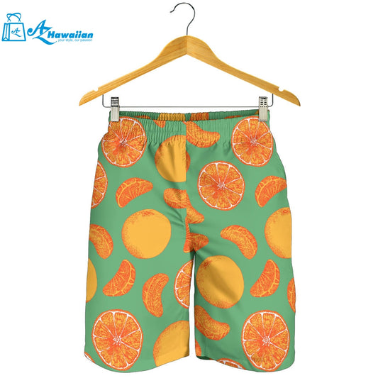 Orange Fruit Pattern Green Background Men Shorts