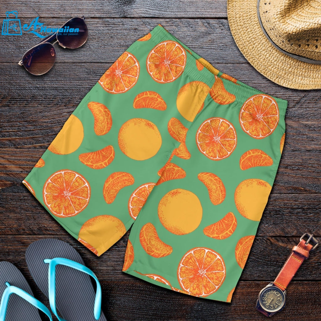 Orange Fruit Pattern Green Background Men Shorts