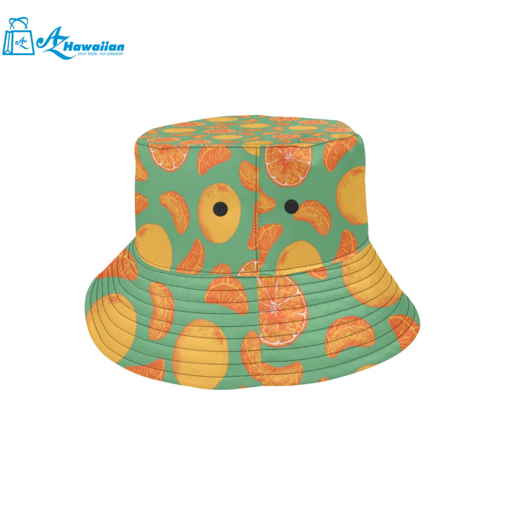 orange fruit pattern green background Unisex Bucket Hat