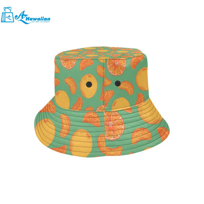 orange fruit pattern green background Unisex Bucket Hat