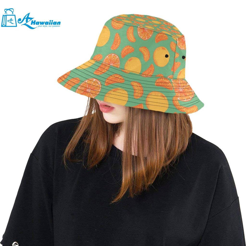 orange fruit pattern green background Unisex Bucket Hat