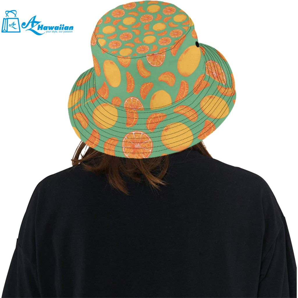 orange fruit pattern green background Unisex Bucket Hat