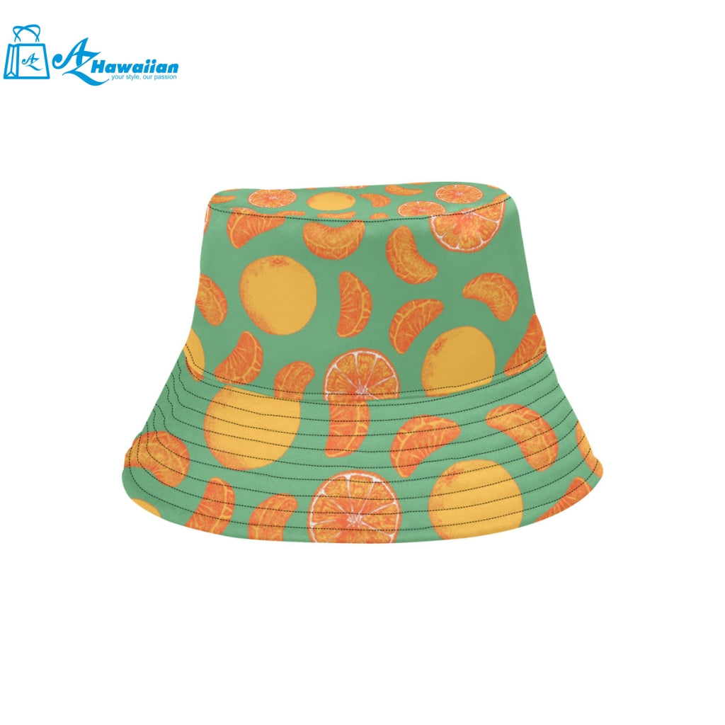 orange fruit pattern green background Unisex Bucket Hat