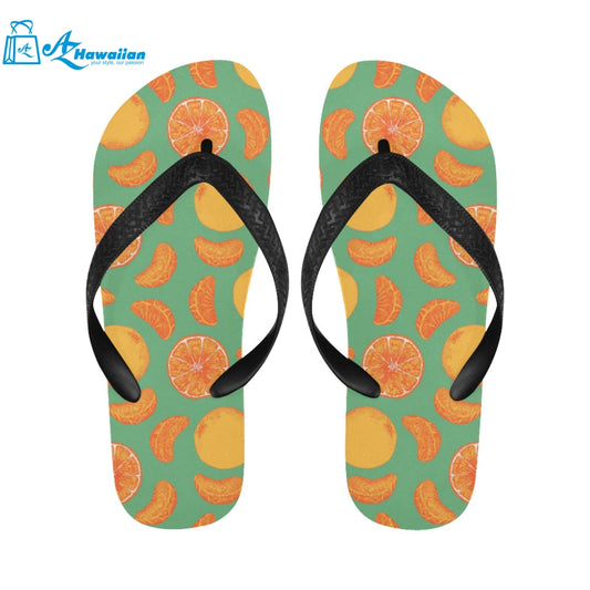 orange fruit pattern green background Unisex Flip Flops