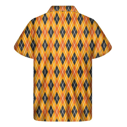 Orange Halloween Argyle Pattern Print Mens Short Sleeve Shirt Hawaiian