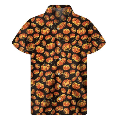 Orange Halloween Pumpkin Pattern Print Mens Short Sleeve Shirt Hawaiian