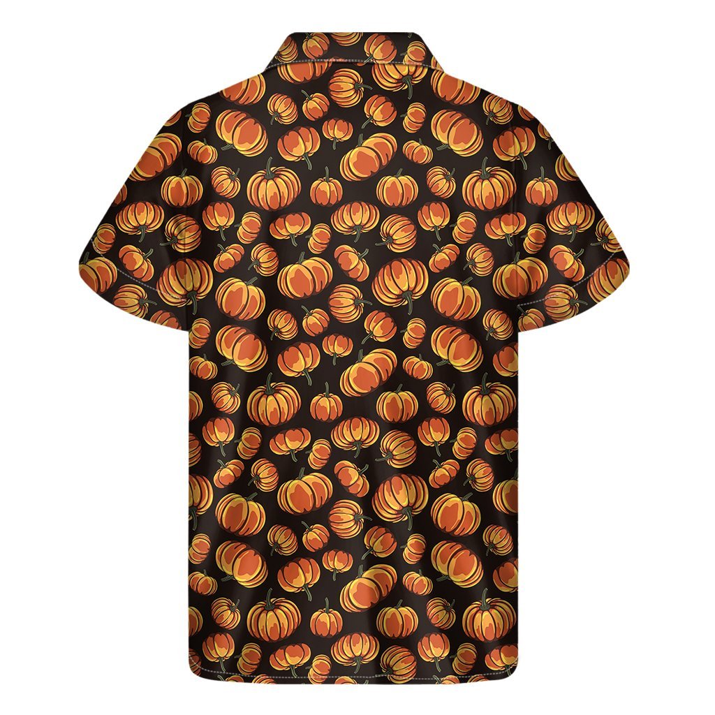 Orange Halloween Pumpkin Pattern Print Mens Short Sleeve Shirt Hawaiian