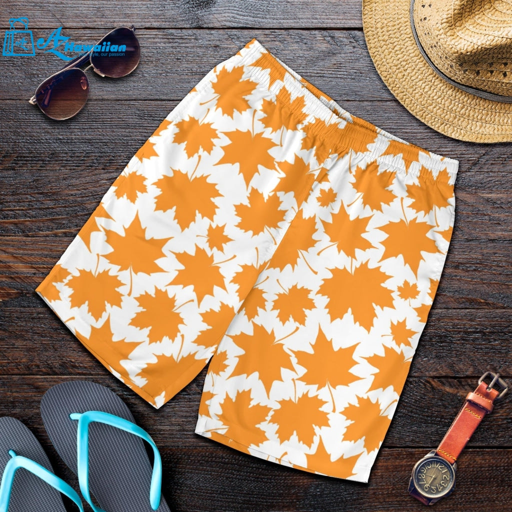 Orange Maple Leaf Pattern Men Shorts