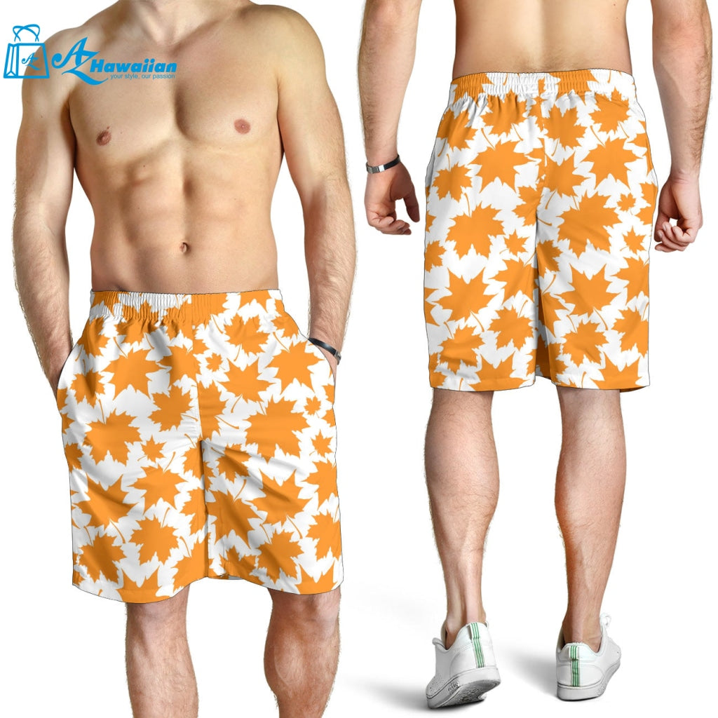 Orange Maple Leaf Pattern Men Shorts