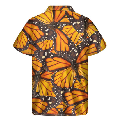 Orange Monarch Butterfly Pattern Print Mens Short Sleeve Shirt Hawaiian