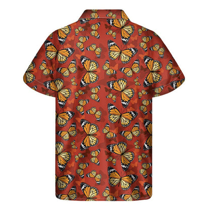 Orange Monarch Butterfly Print Mens Short Sleeve Shirt Hawaiian