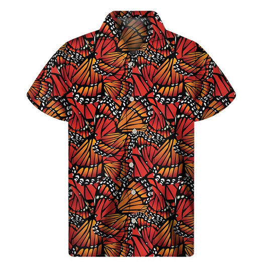 Orange Monarch Butterfly Wings Print Mens Short Sleeve Shirt Hawaiian