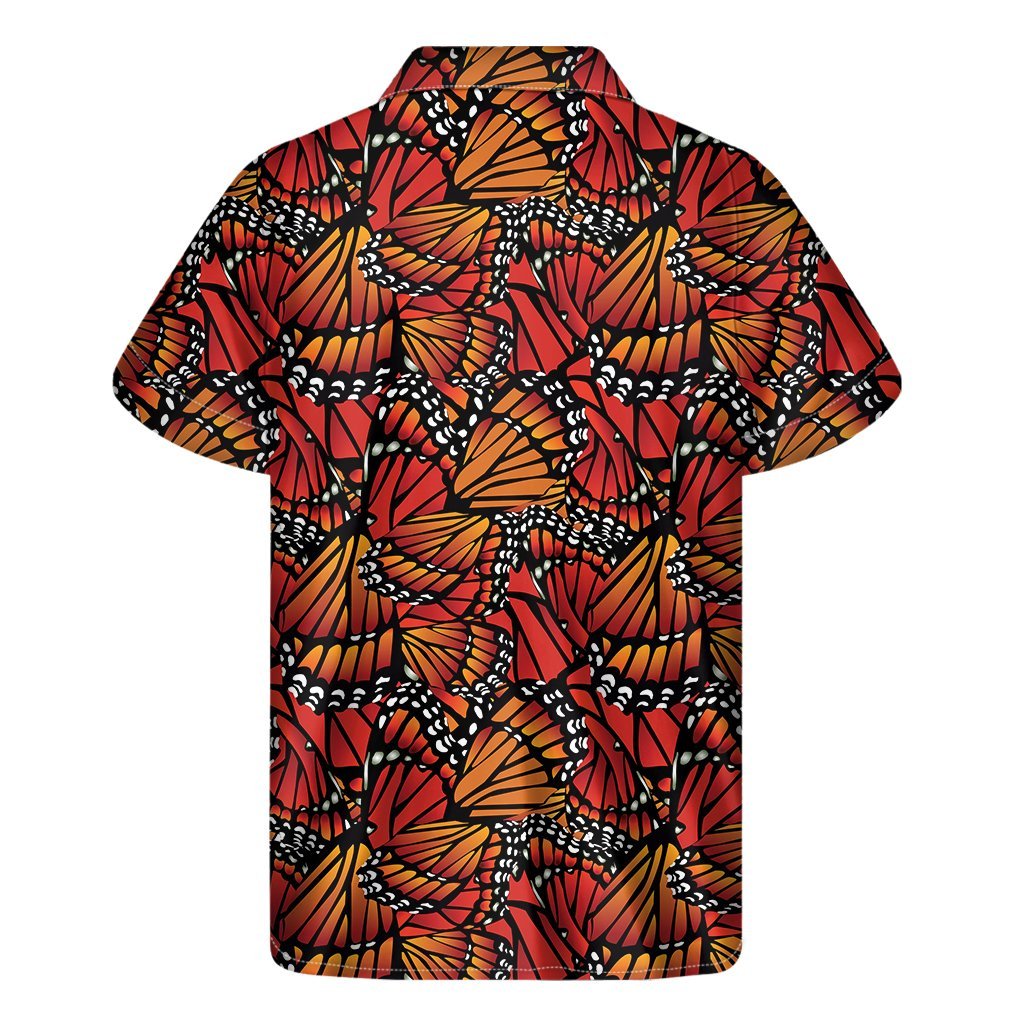 Orange Monarch Butterfly Wings Print Mens Short Sleeve Shirt Hawaiian