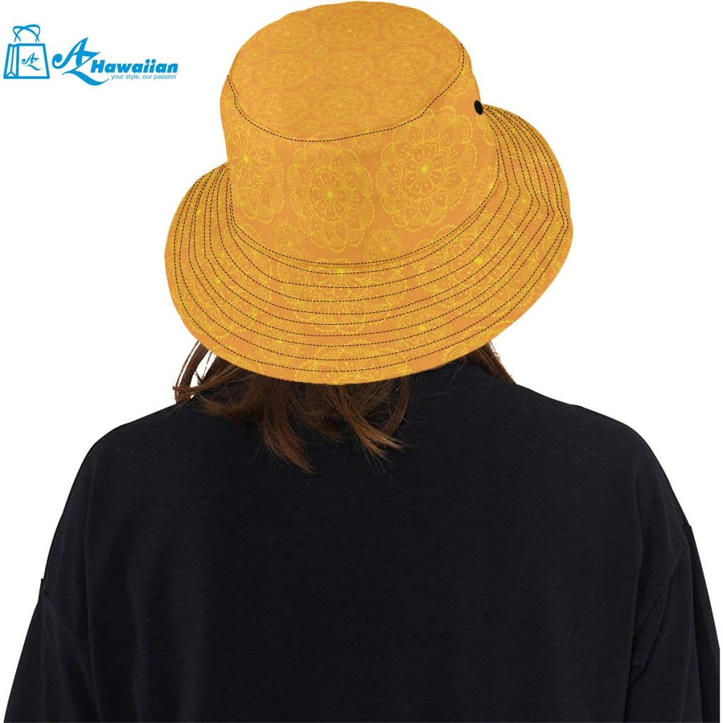 Orange traditional indian element pattern Unisex Bucket Hat