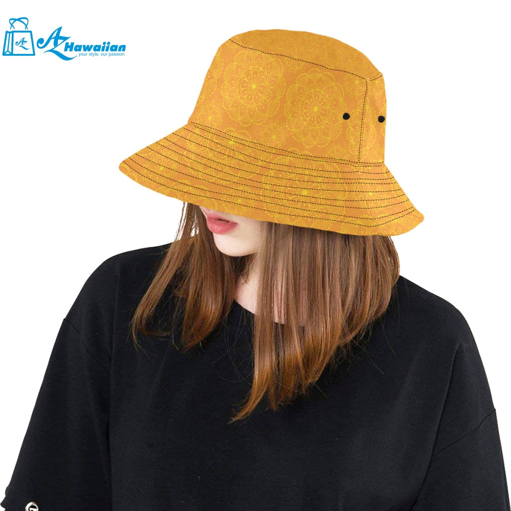 Orange traditional indian element pattern Unisex Bucket Hat