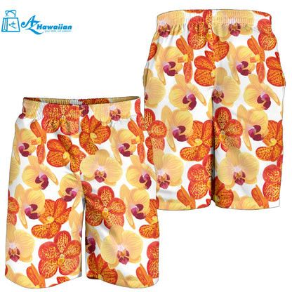 Orange Yellow Orchid Flower Pattern Background Men Shorts