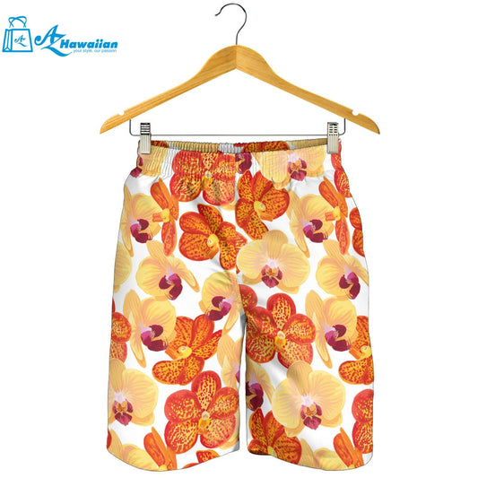 Orange Yellow Orchid Flower Pattern Background Men Shorts