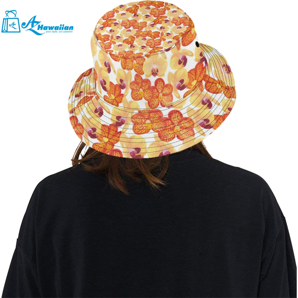 Orange yellow orchid flower pattern background Unisex Bucket Hat