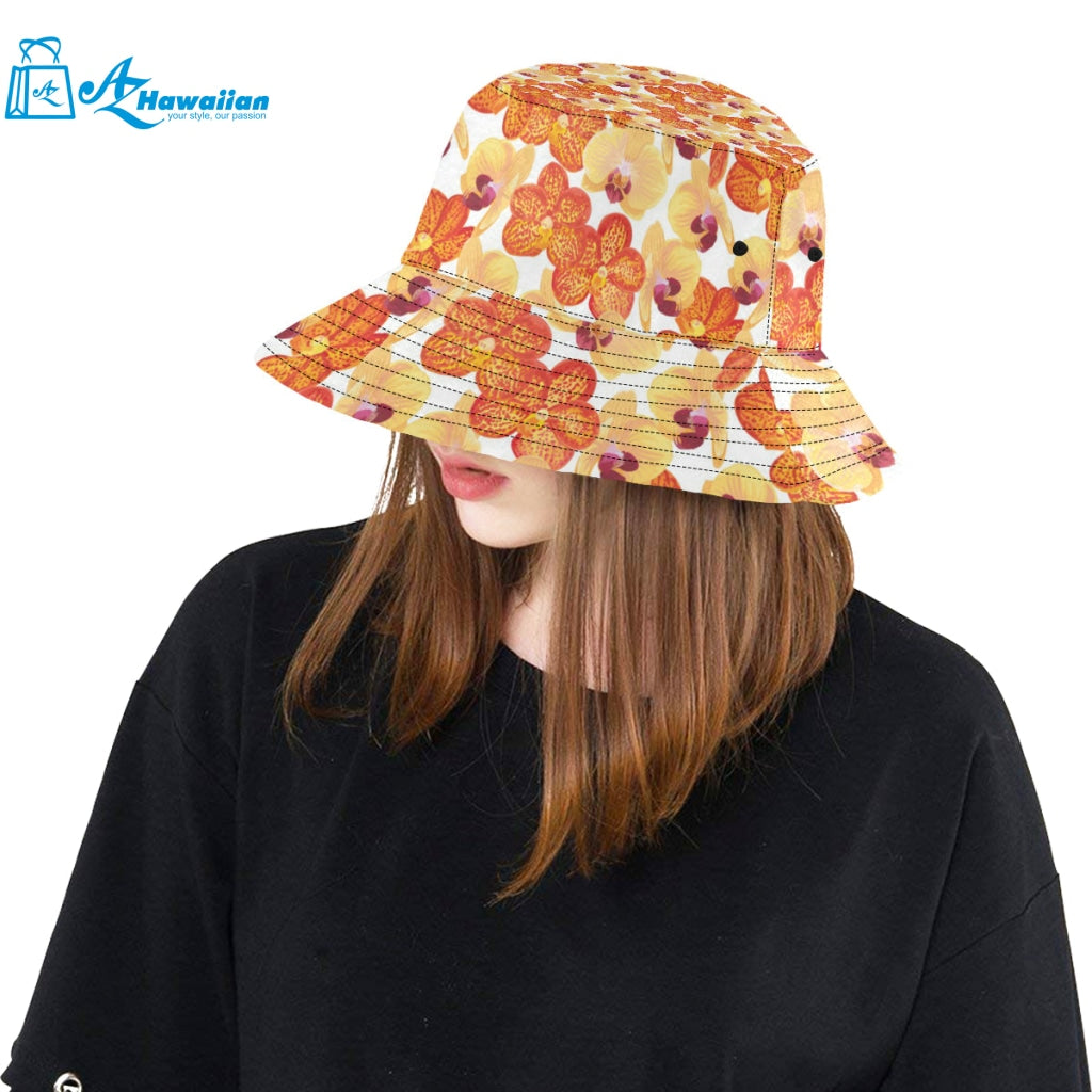 Orange yellow orchid flower pattern background Unisex Bucket Hat