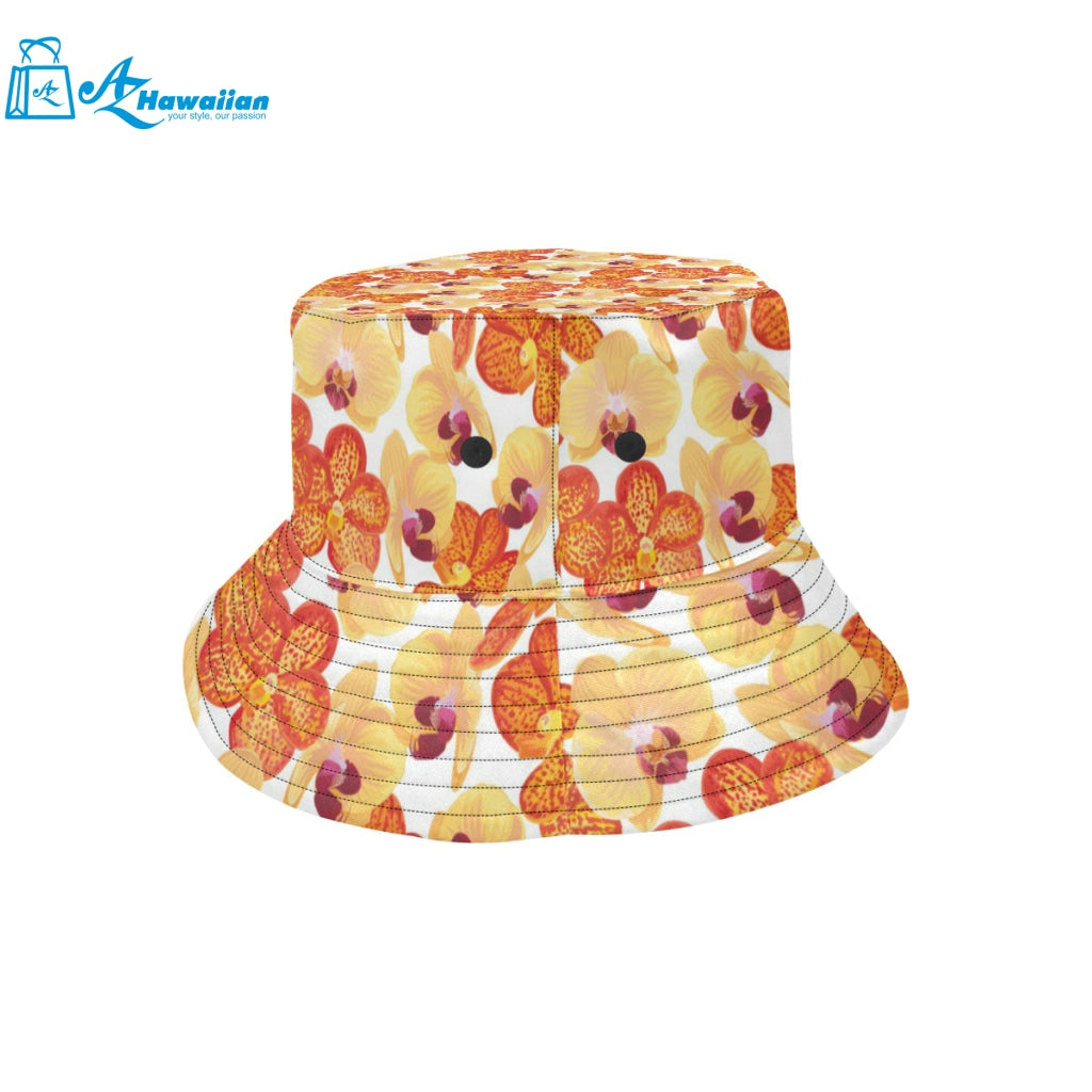 Orange yellow orchid flower pattern background Unisex Bucket Hat