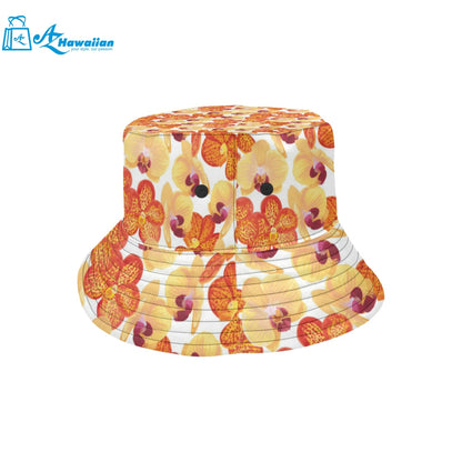 Orange yellow orchid flower pattern background Unisex Bucket Hat