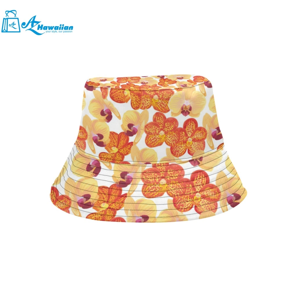 Orange yellow orchid flower pattern background Unisex Bucket Hat