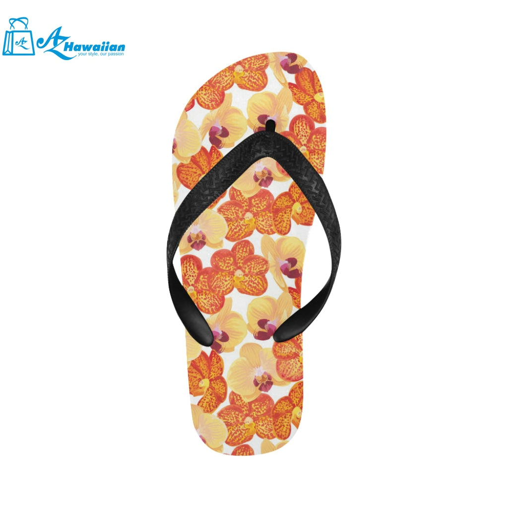 Orange yellow orchid flower pattern background Unisex Flip Flops