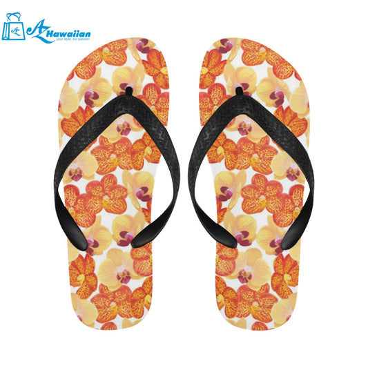 Orange yellow orchid flower pattern background Unisex Flip Flops