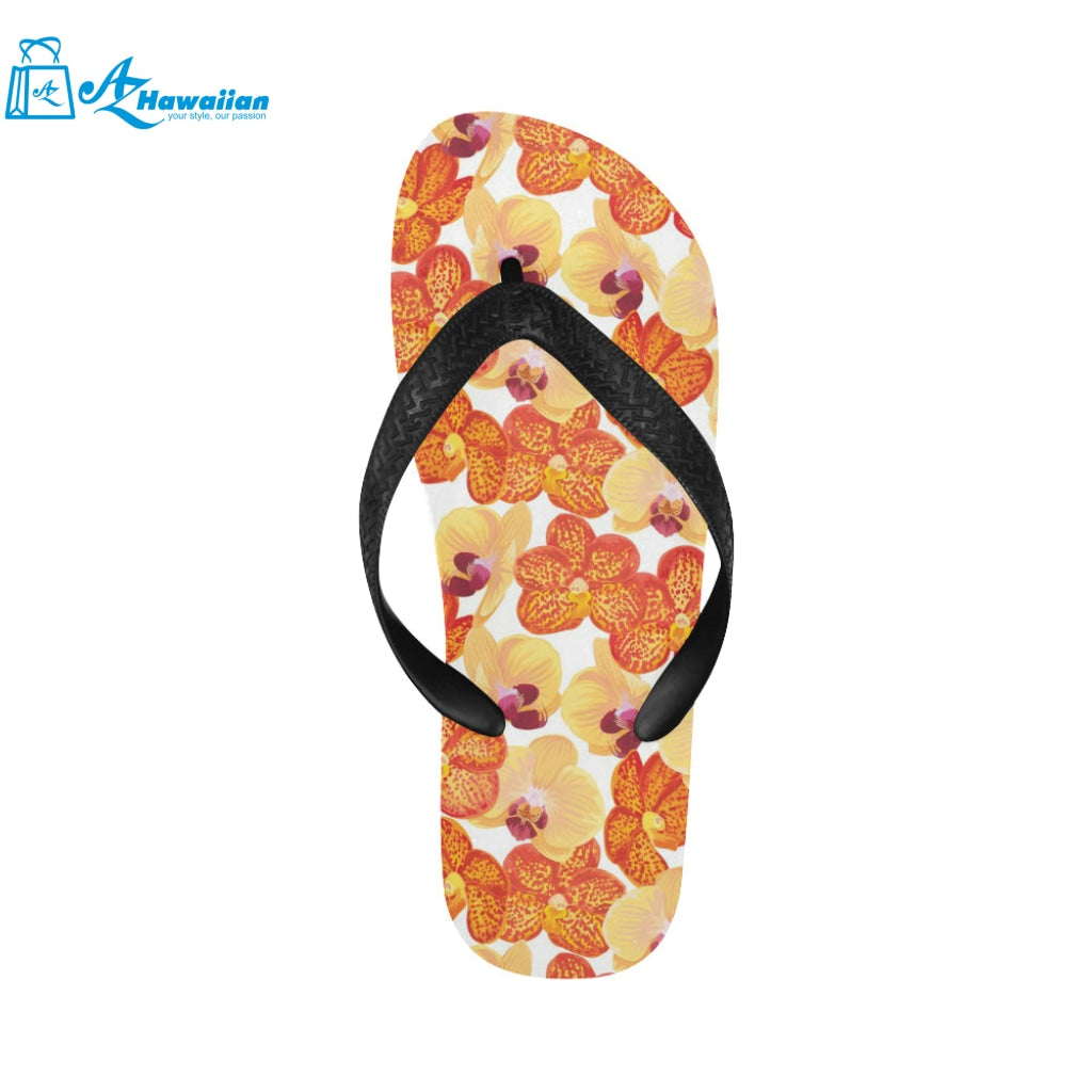 Orange yellow orchid flower pattern background Unisex Flip Flops