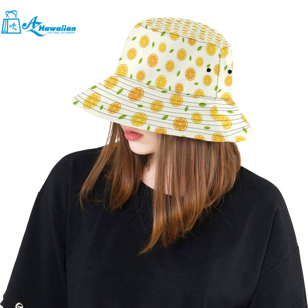 oranges leaves pattern Unisex Bucket Hat