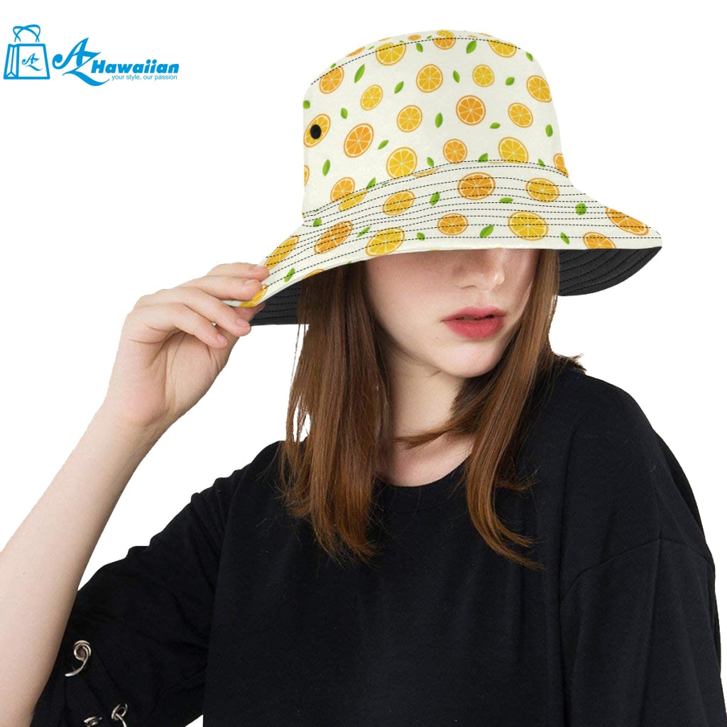 oranges leaves pattern Unisex Bucket Hat