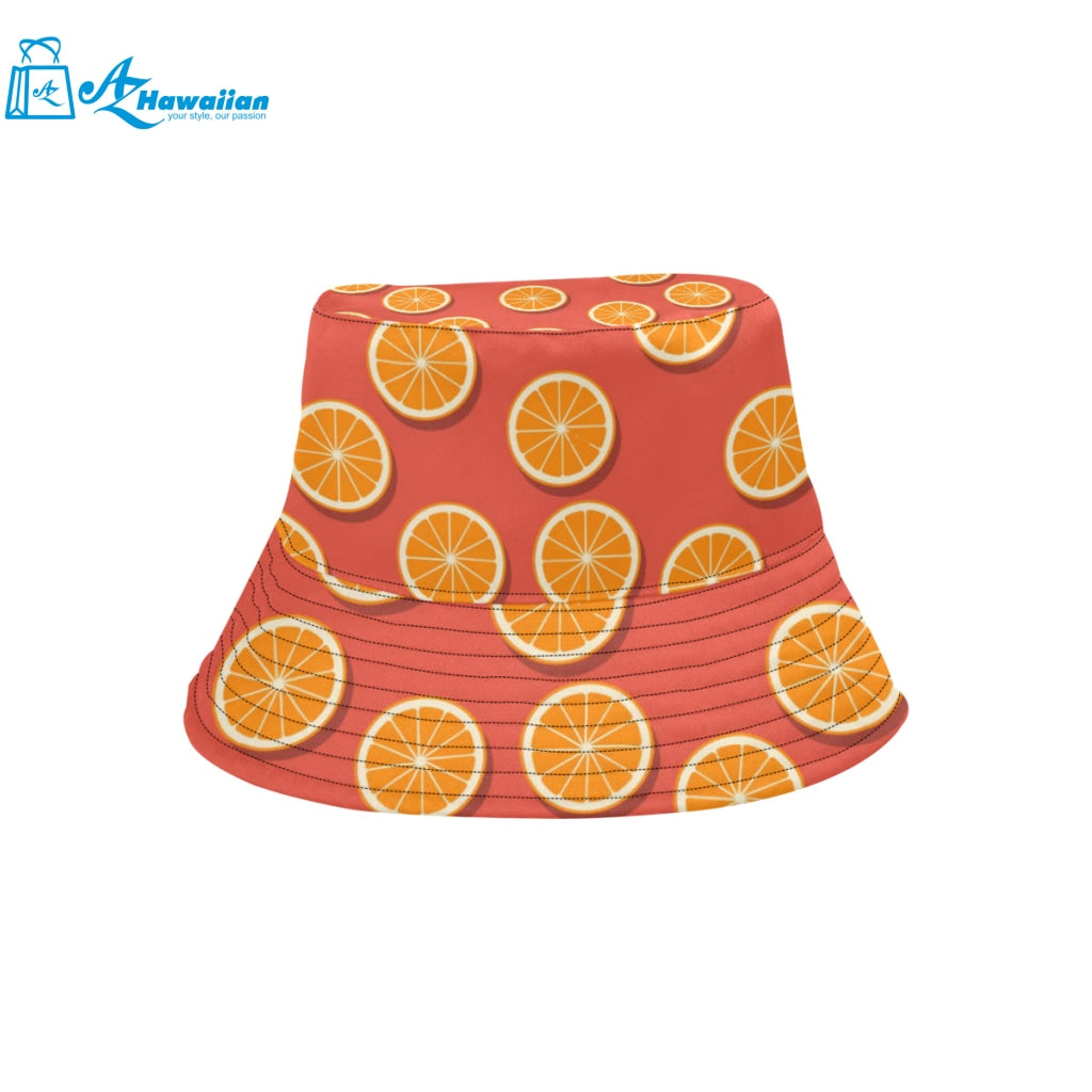 Oranges pattern red background Unisex Bucket Hat