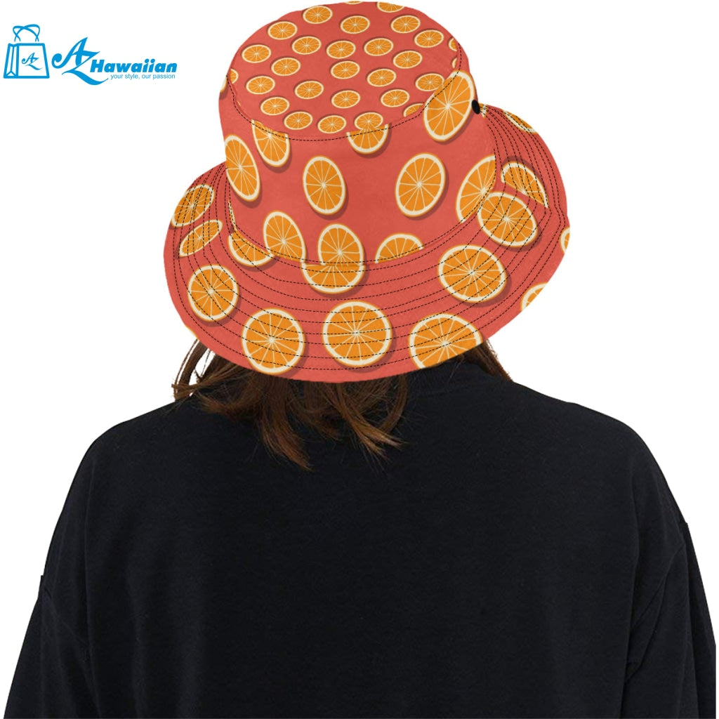 Oranges pattern red background Unisex Bucket Hat