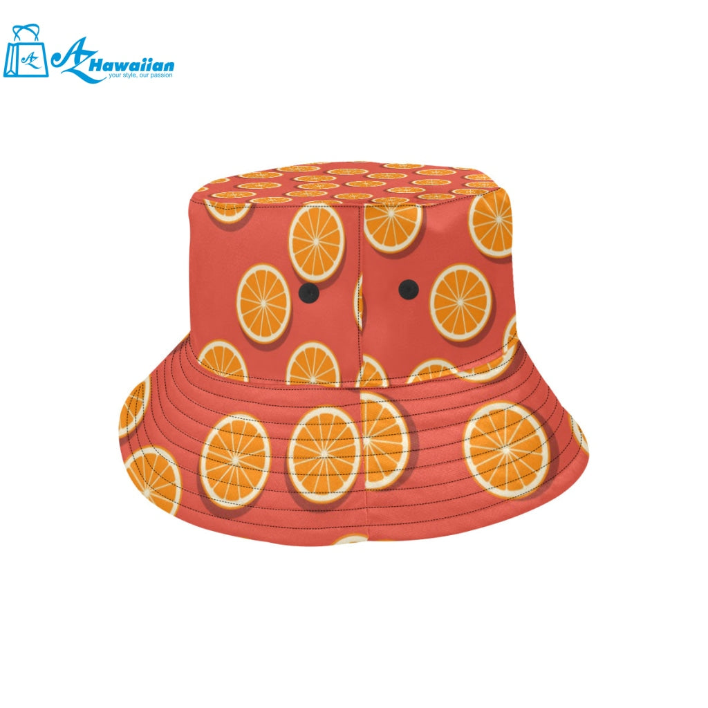 Oranges pattern red background Unisex Bucket Hat