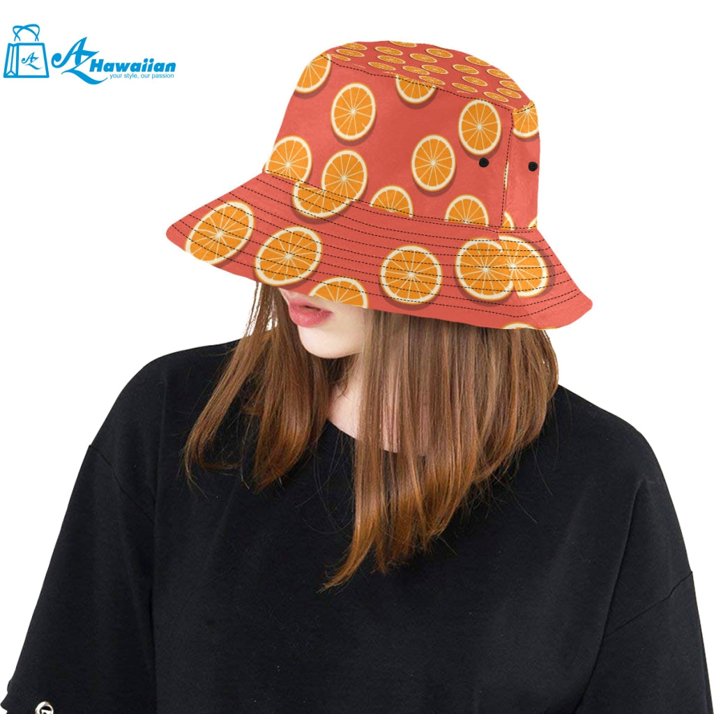 Oranges pattern red background Unisex Bucket Hat