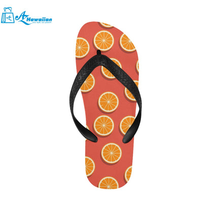 Oranges pattern red background Unisex Flip Flops