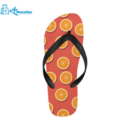 Oranges pattern red background Unisex Flip Flops