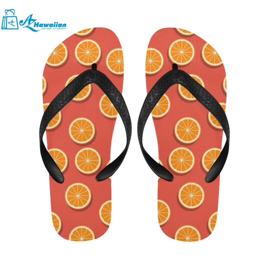 Oranges pattern red background Unisex Flip Flops