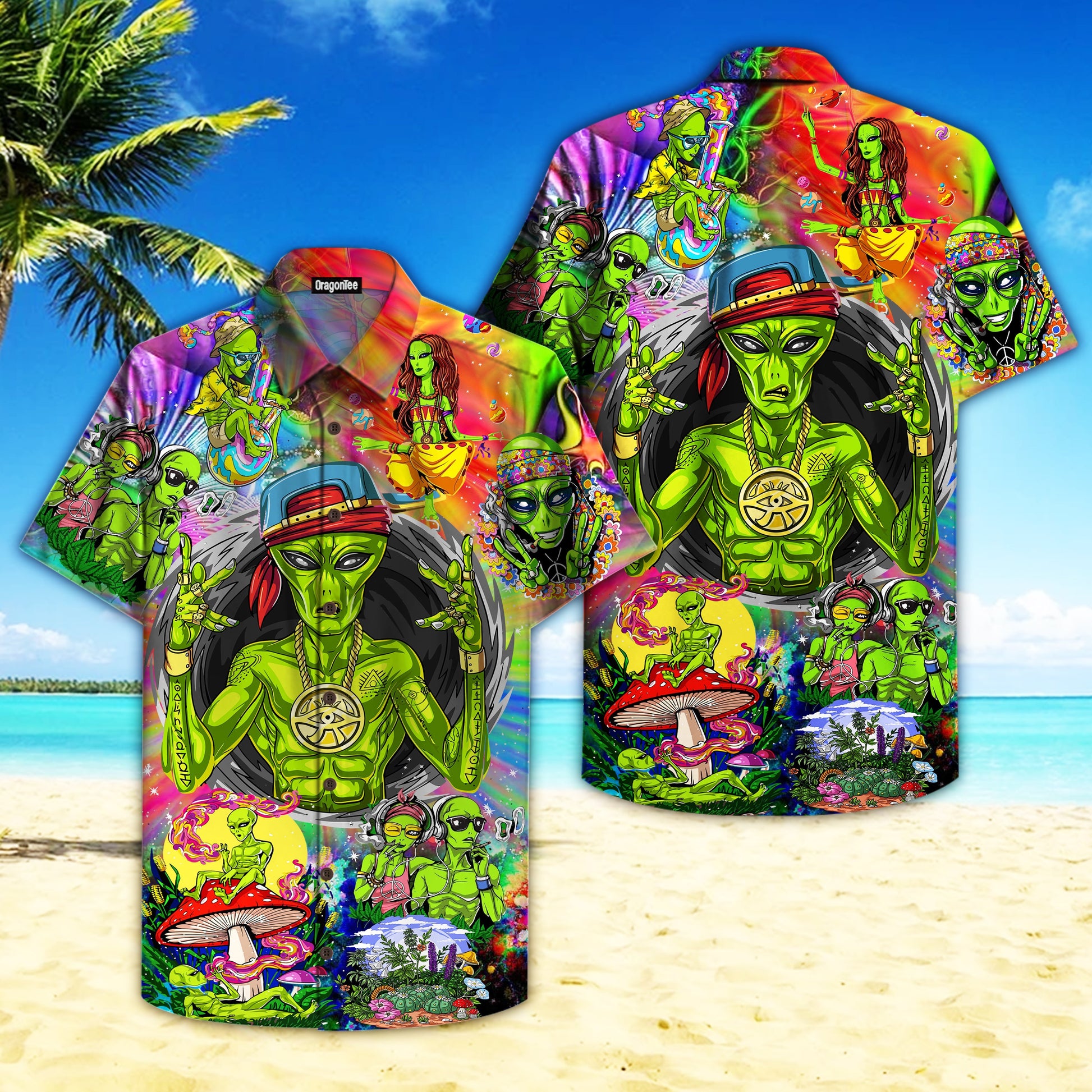 OragonTee Alien Hippie Hawaiian Shirt | For Men & Women | Adult | HW4717