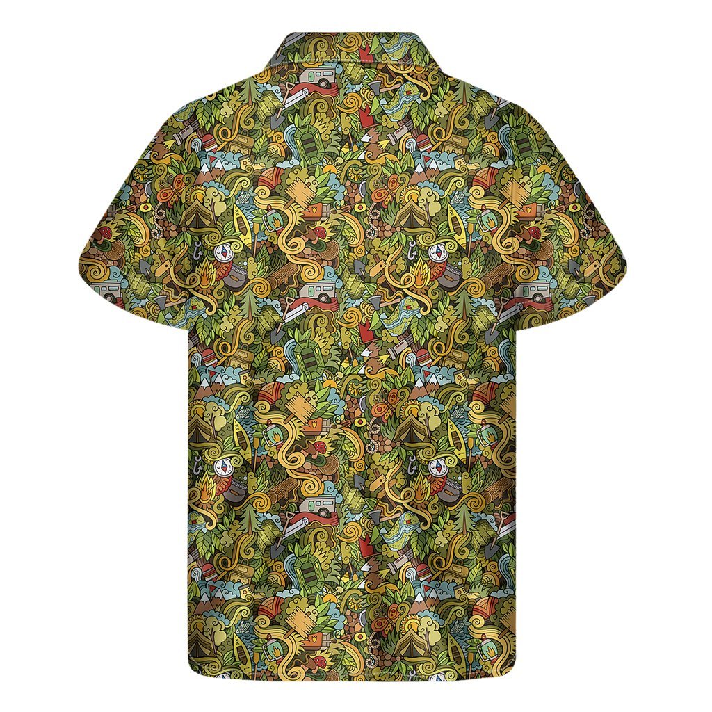 Outdoor Camping Pattern Print Mens Short Sleeve Shirt Hawaiian