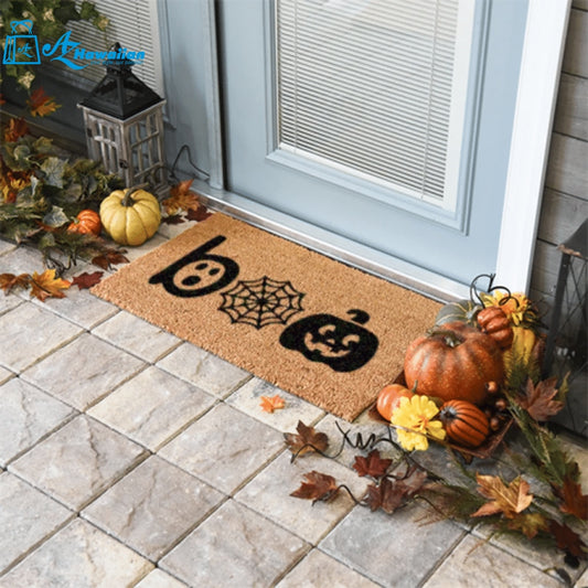 Outdoor Mat- Boo Halloween Themed Spider Web And Pumpkin Doormat Home Decor