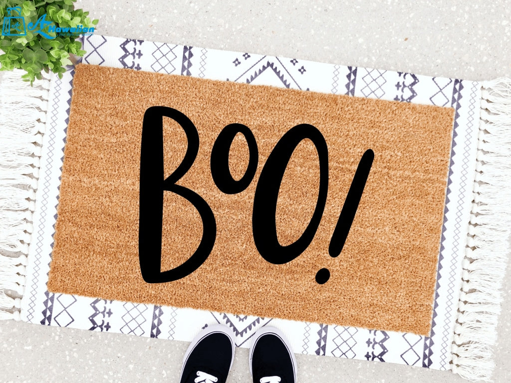 Outdoor Mat- Boo Text Halloween Message On Beige Doormat Home Decor