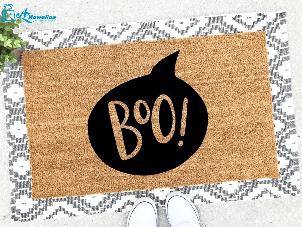 Outdoor Mat- Halloween Message Boo Text In Black Shape Doormat Home Decor