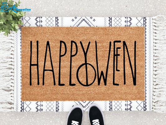 Outdoor Mat- Happy Halloween Holiday Themed Beige Background Doormat Home Decor