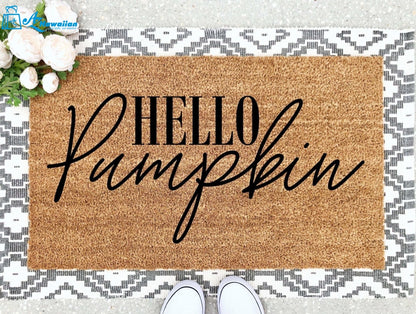 Outdoor Mat- Hello Pumpkin Fall Harvest Halloween Themed Doormat Home Decor