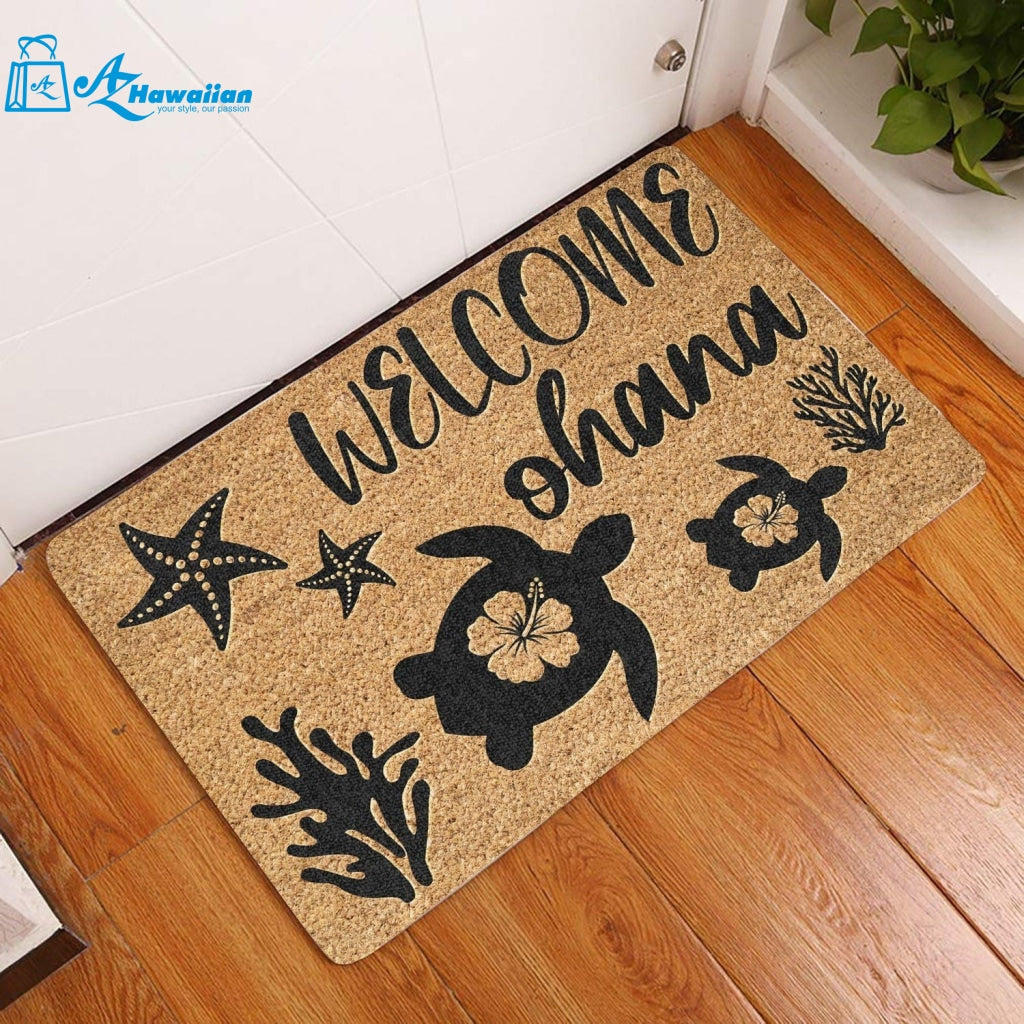 Outdoor Mat- Welcome Ohana Turtle Printed Doormat Home Decor