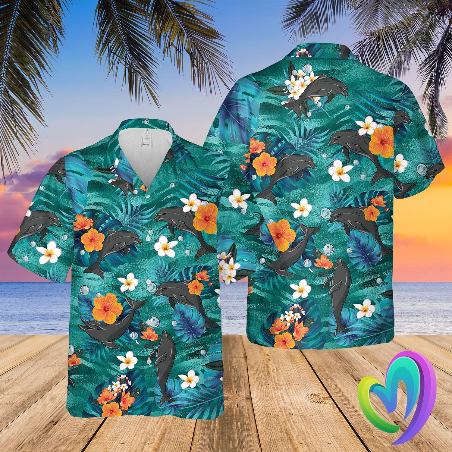 Dolphin Hawaiian Summer Beach Shirt Funny Aloha