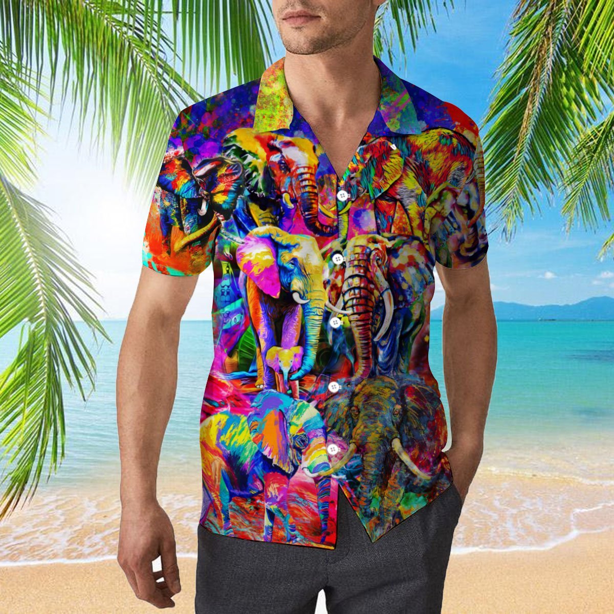 OragonTee Colorful Elephants Hawaiian Shirt | For Men & Women| Adult | WT1304