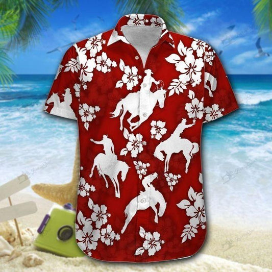 Horse Rodeo Cowboy Red Beach Shirts