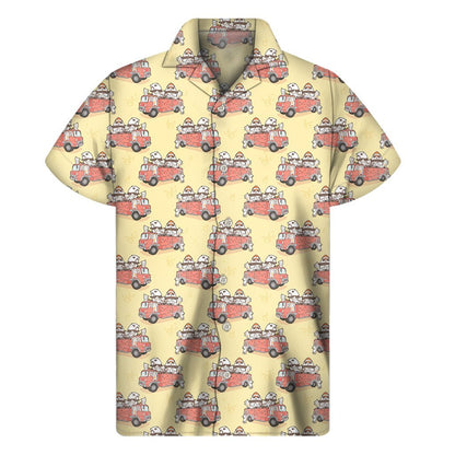 Panda Firefighter And Cat Pattern Print Mens Short Sleeve Shirt Hawaiian